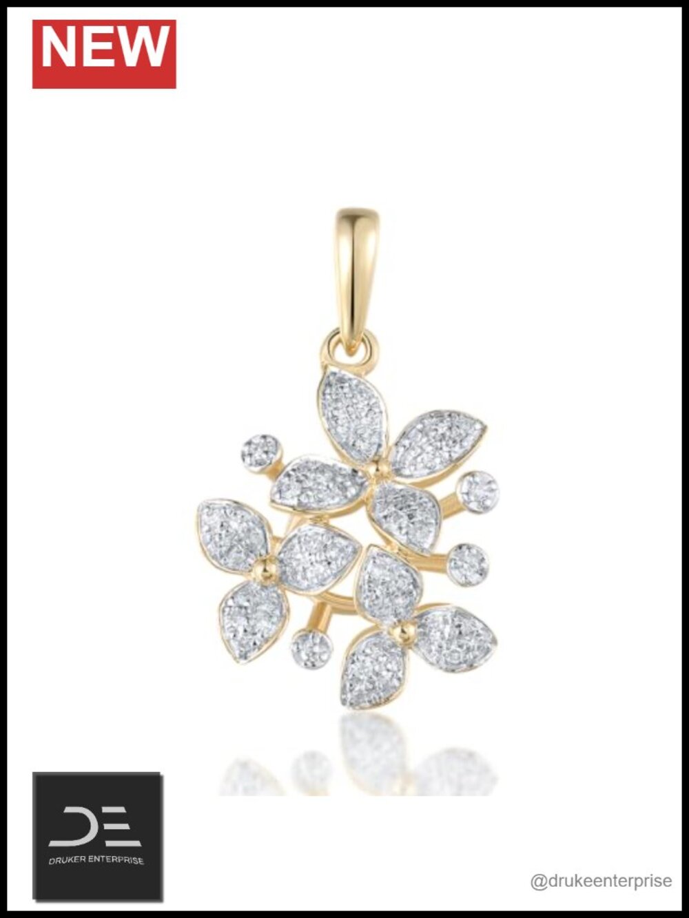 10K Solid Gold Genuine Diamond Four Leaf Clover Pendant Charm Without Chain